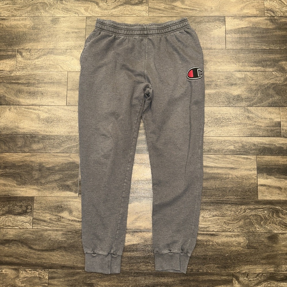 Champion Fleece Sweatpants Joggers Relaxed Fit Men's XL Grey Logo Embroidery Y2K